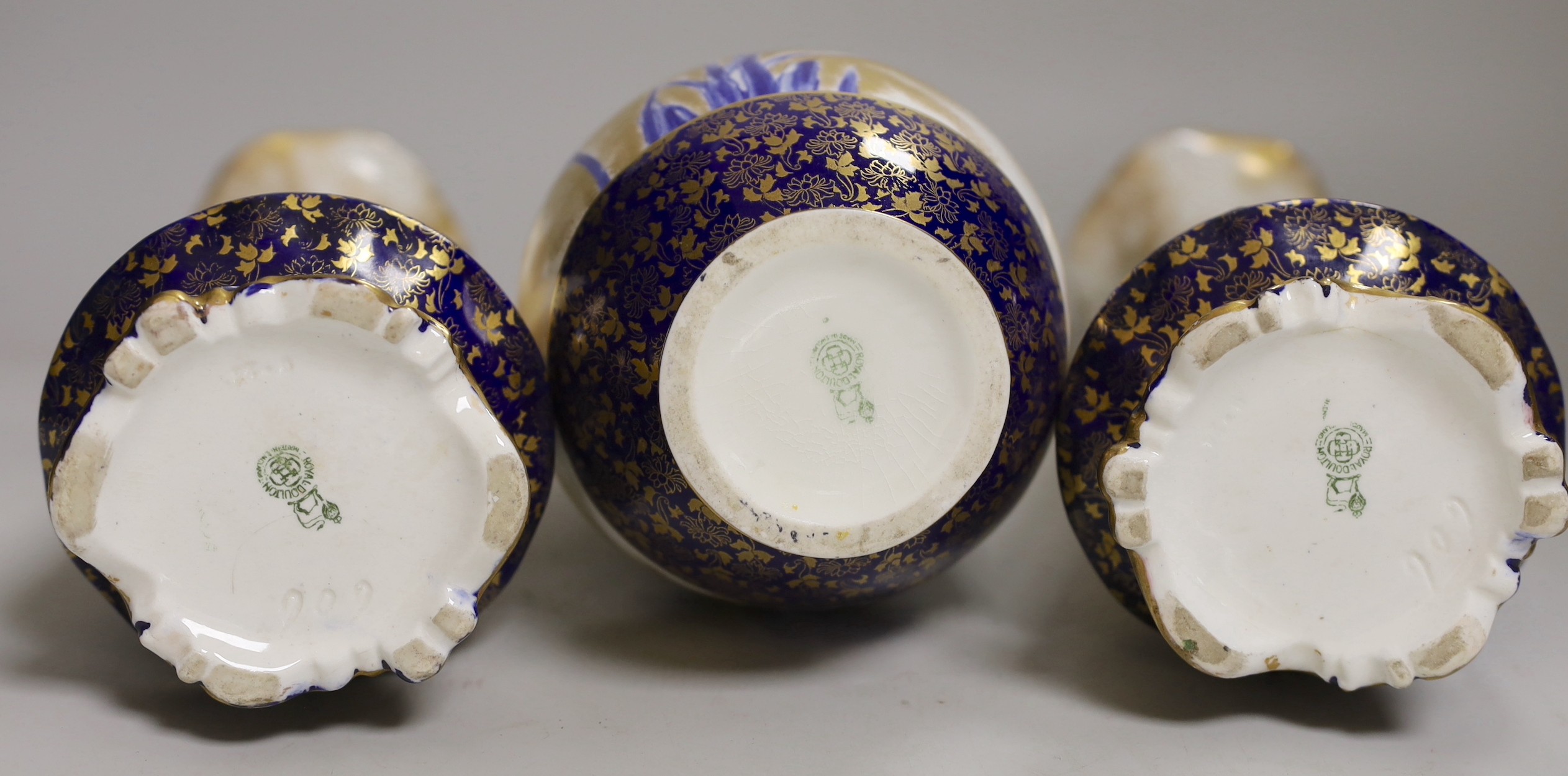 A pair of Royal Doulton vases and another (3), pair 29cms high